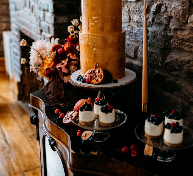 Rust wedding theme cake and individual desserts