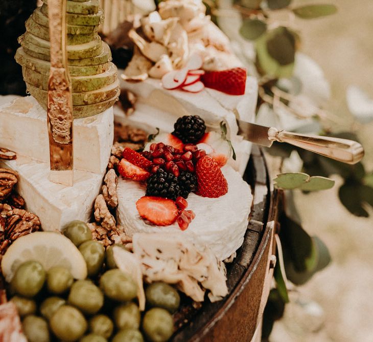 Grape &amp; Fig Grazing Barrel Boho at The Barns at Lodge Farm, Essex, by Rock The Day Styling | Kelsie Low Photography