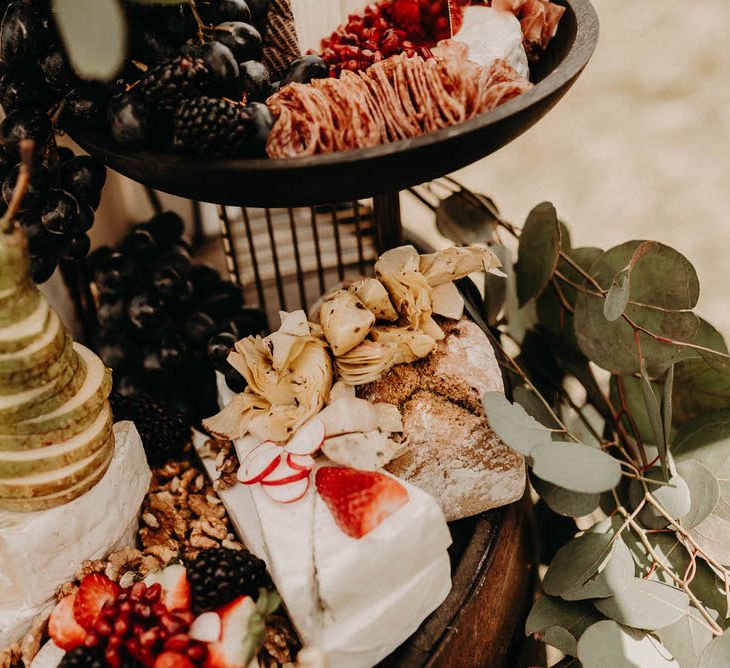 Grape &amp; Fig Grazing Barrel Boho at The Barns at Lodge Farm, Essex, by Rock The Day Styling | Kelsie Low Photography