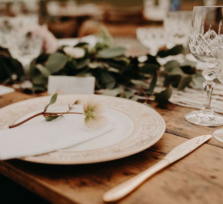 Vintage Plate Place Setting | Boho at The Barns at Lodge Farm, Essex, by Rock The Day Styling | Kelsie Low Photography