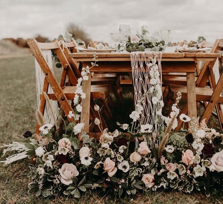 Rose and Anemone Floral Arrangement | Boho at The Barns at Lodge Farm, Essex, by Rock The Day Styling | Kelsie Low Photography