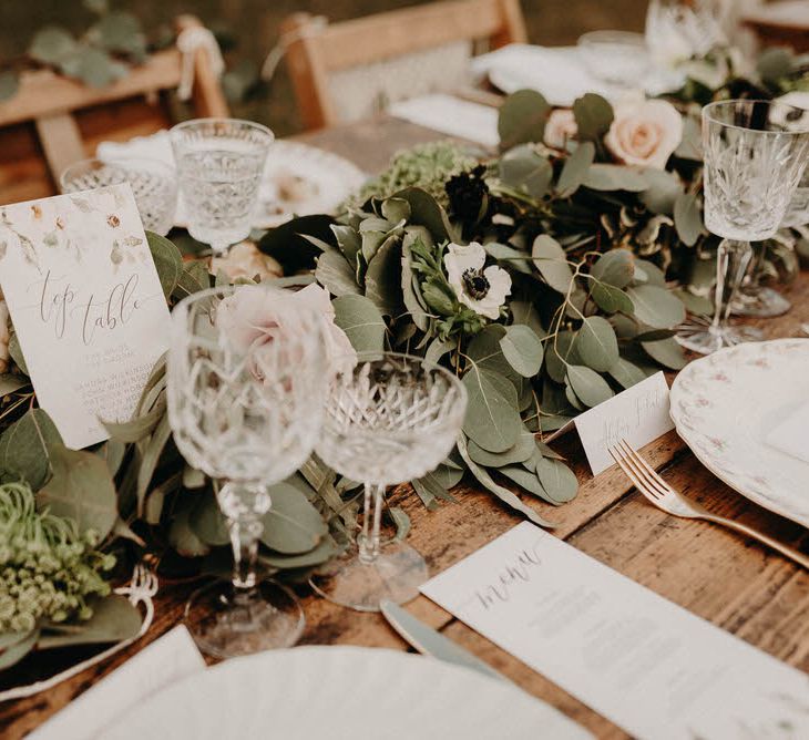 Vintage China, &amp; Glass Table Setting | Boho at The Barns at Lodge Farm, Essex, by Rock The Day Styling | Kelsie Low Photography