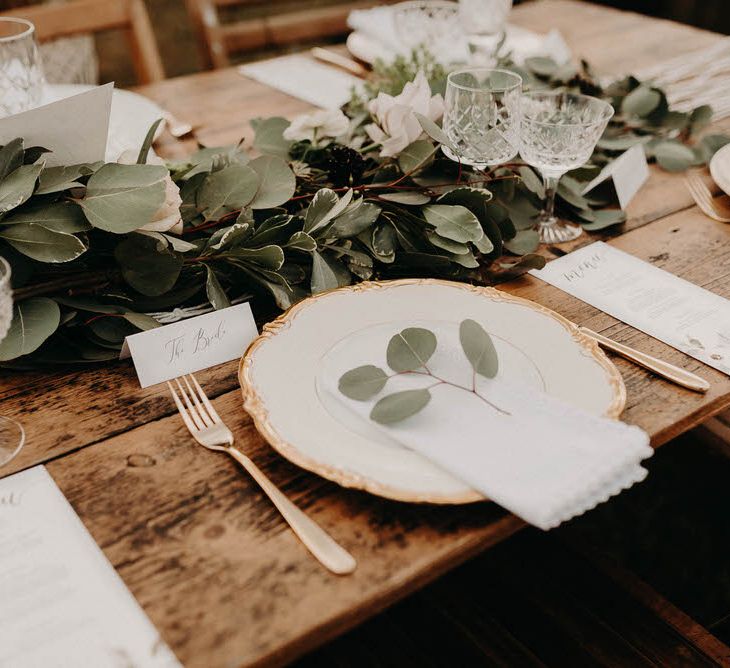 Vintage Plate Table Setting | Boho at The Barns at Lodge Farm, Essex, by Rock The Day Styling | Kelsie Low Photography