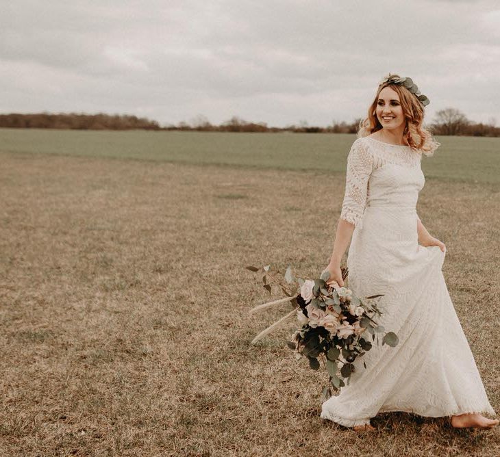 Two Bohemians Bride | Lucy Can't Dance Lace Bridal Gown | Boho at The Barns at Lodge Farm, Essex, by Rock The Day Styling | Kelsie Low Photography