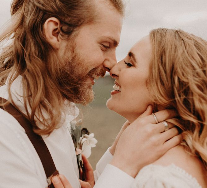 Two Bohemians Couple | Lucy Can't Dance Lace Bridal Gown | Boho at The Barns at Lodge Farm, Essex, by Rock The Day Styling | Kelsie Low Photography