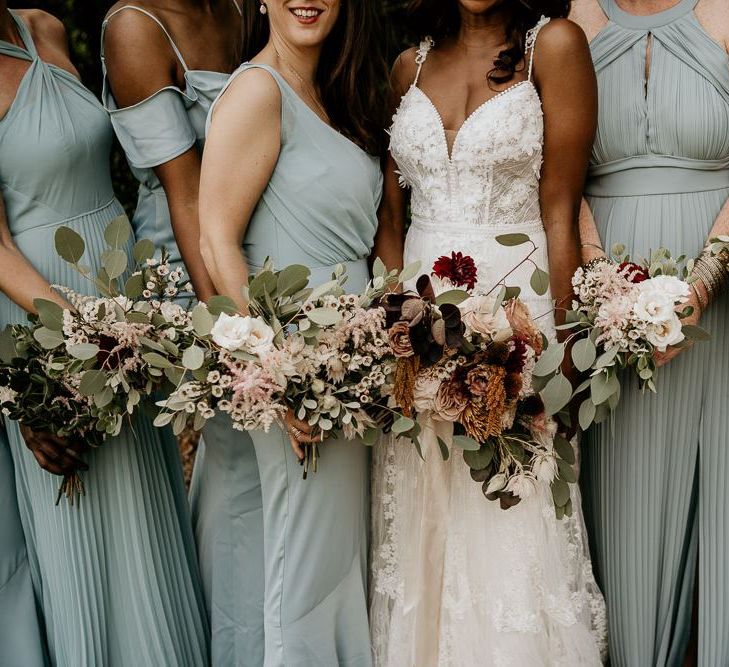 Wildflower bride and bridesmaids bouquets