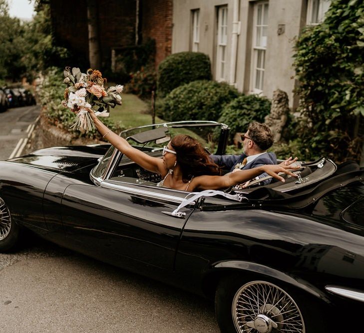 Black E-Type Jaguar wedding car