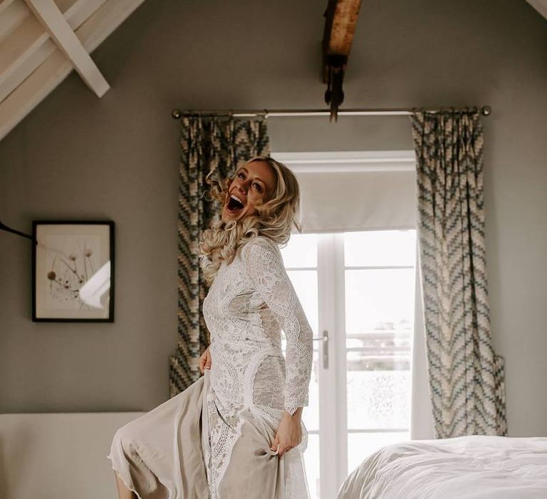 Boho bride dress with bridal boots