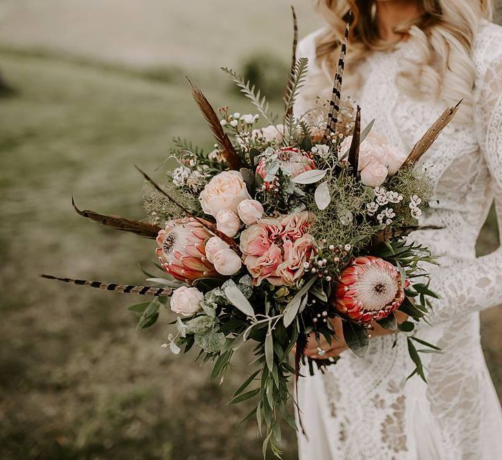 Protea bouquet for boho bride