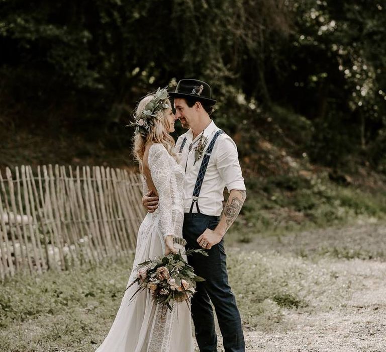 Bride and groom steal a moment after ceremony