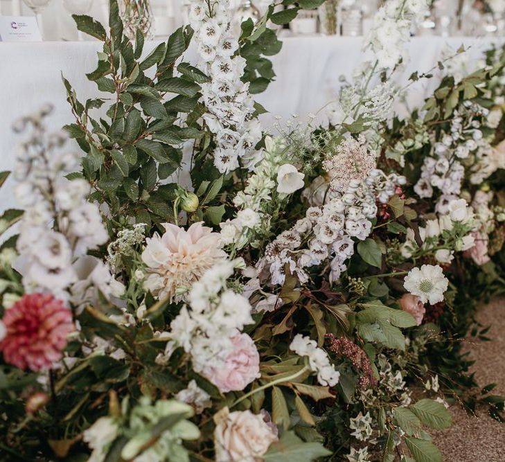 Top Table Wedding Flowers with Stocks, Dahlias and Carnations by Joanna Truly Floral Design