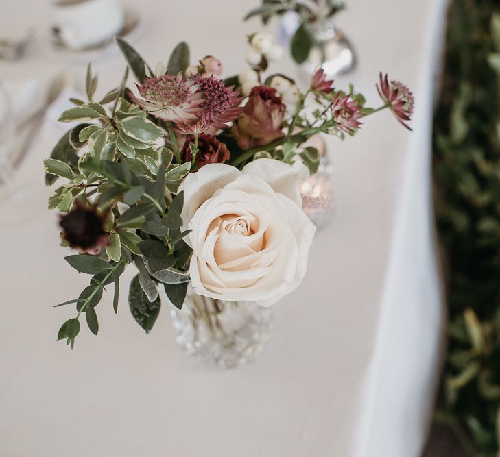 Blush Pink and Burgundy Wedding Flowers with Foliage