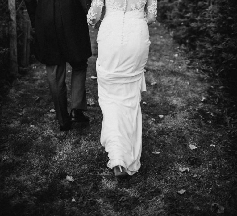 Bride in Lace Back St Patrick Wedding Dress