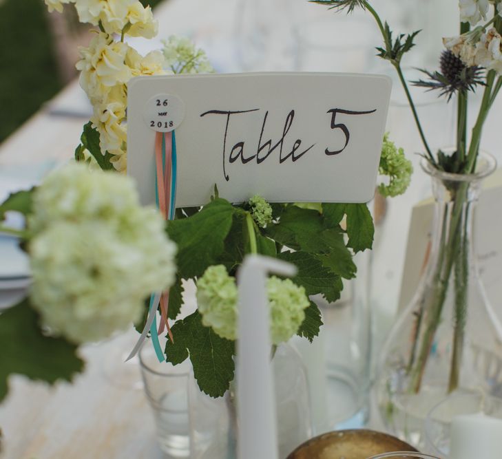 Table Number Sign with Ribbon Decor