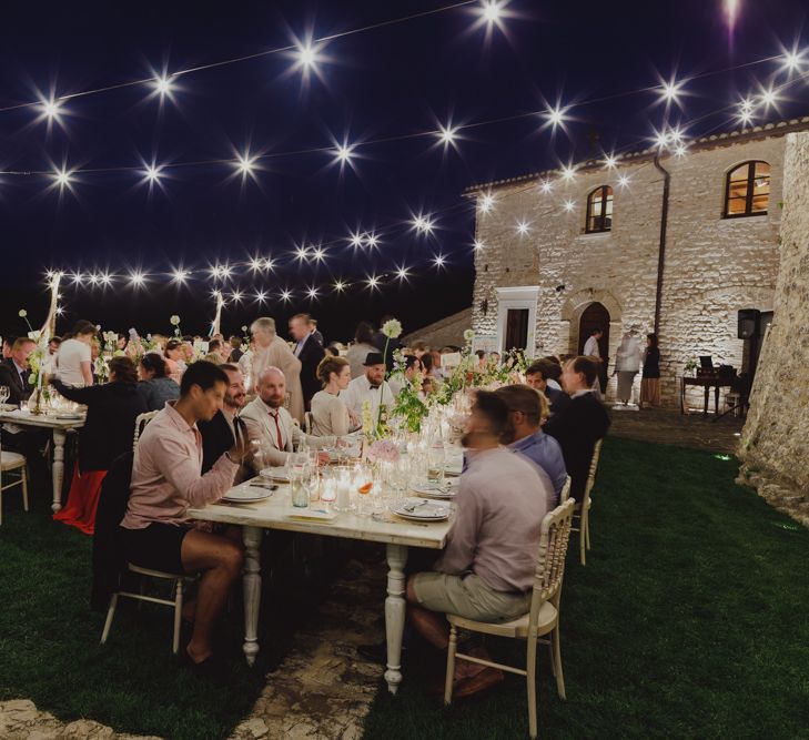 Fairy Light Outdoor Wedding Reception Decor