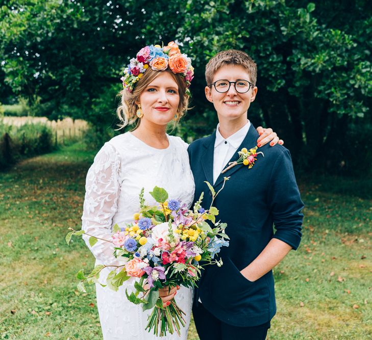 Bride In Brightly Colour Flower Crown // Image By Casey Avenue Photography