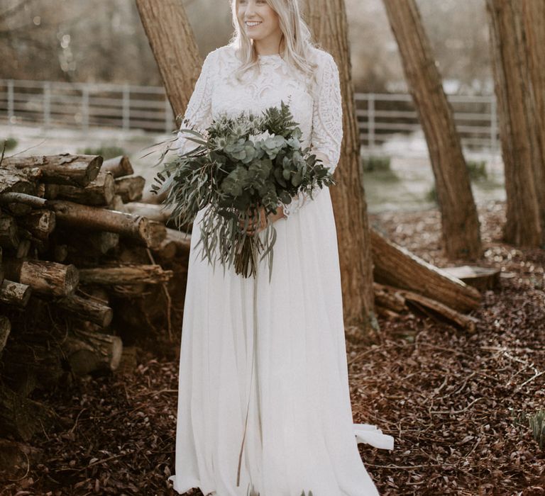 Foliage &amp; White Protea Wedding Bouquet // Images By Grace Elizabeth Photo And Film