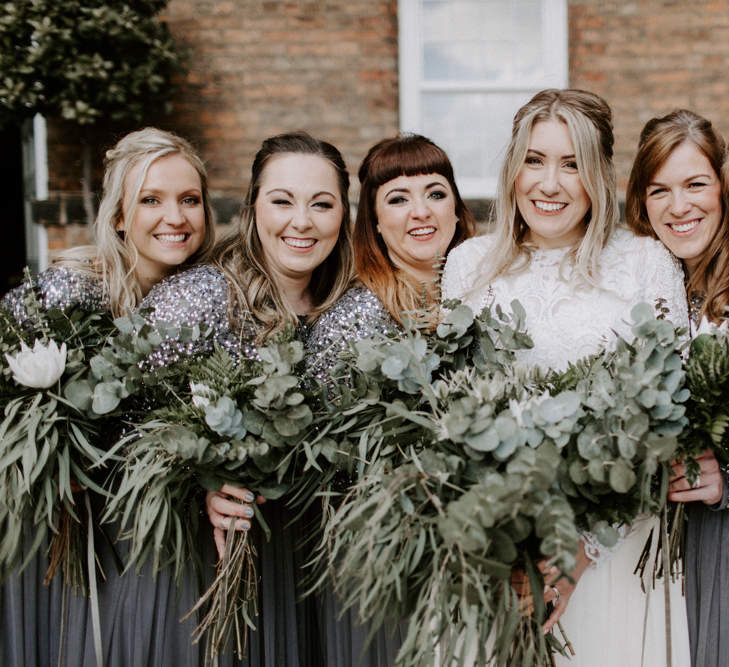 Foliage &amp; White Protea Wedding Bouquet // Images By Grace Elizabeth Photo And Film