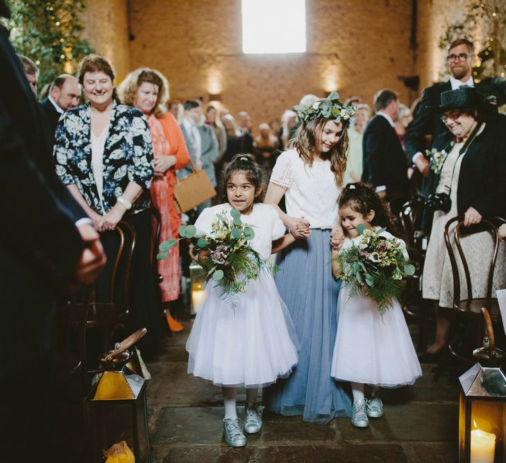 Bridesmaids In Cornflower Blue For Winter Wedding At Cripps Barn // Images David Jenkins Photography // Bride In Stewart Parvin Dress