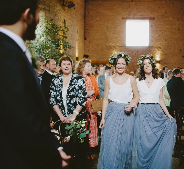 Bridesmaids In Cornflower Blue For Winter Wedding At Cripps Barn // Images David Jenkins Photography // Bride In Stewart Parvin Dress