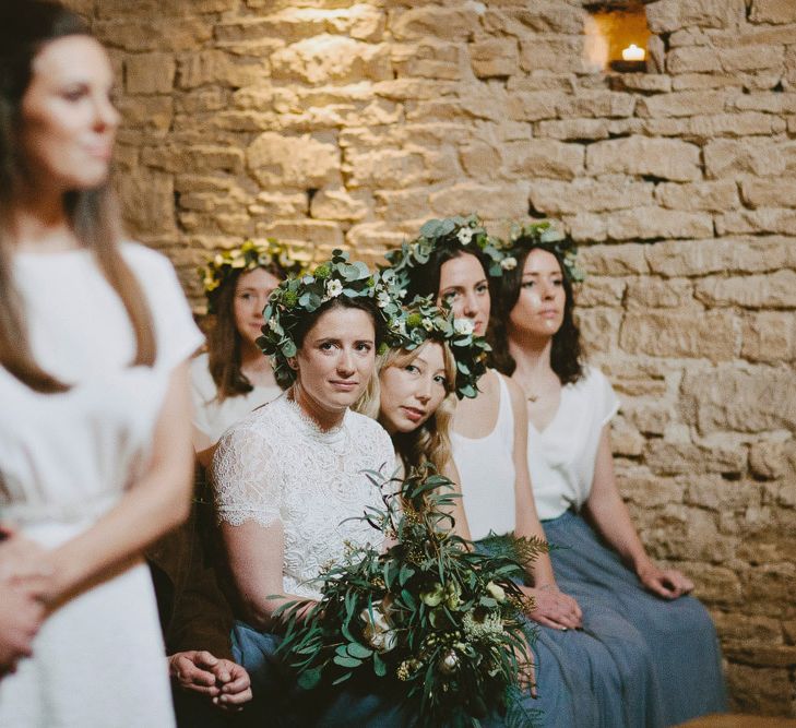 Bridesmaids In Cornflower Blue For Winter Wedding At Cripps Barn // Images David Jenkins Photography // Bride In Stewart Parvin Dress