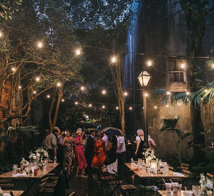 Festoon Lit Courtyard Wedding Reception  Decor