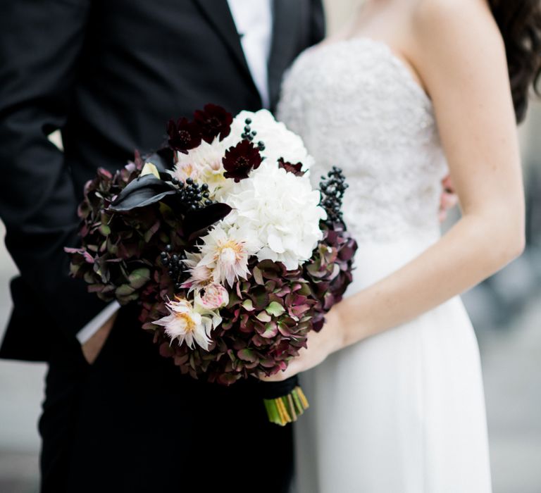 Black and White Wedding Bouquet  with Hydrangeas and Lillies