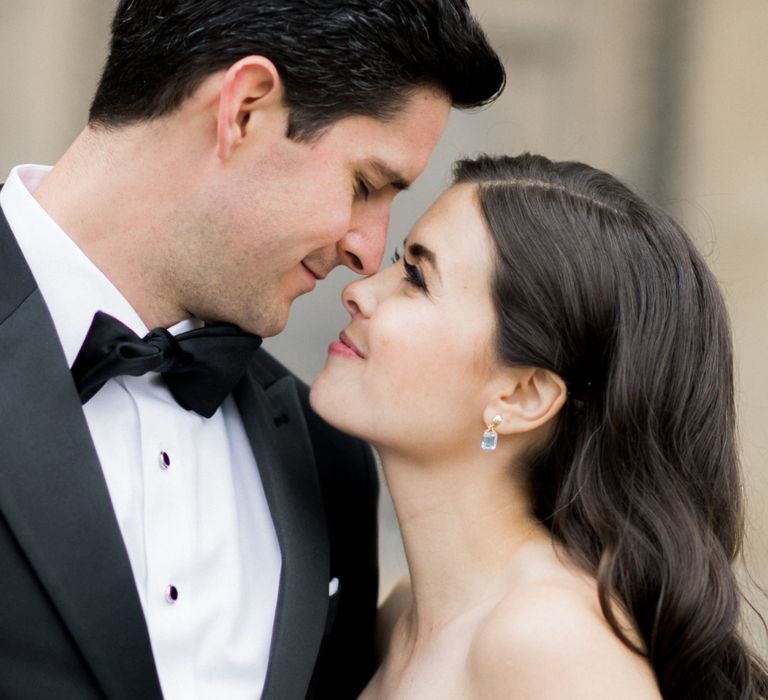 Intimate Bride and Groom Portrait Looking into Each Others Eyes