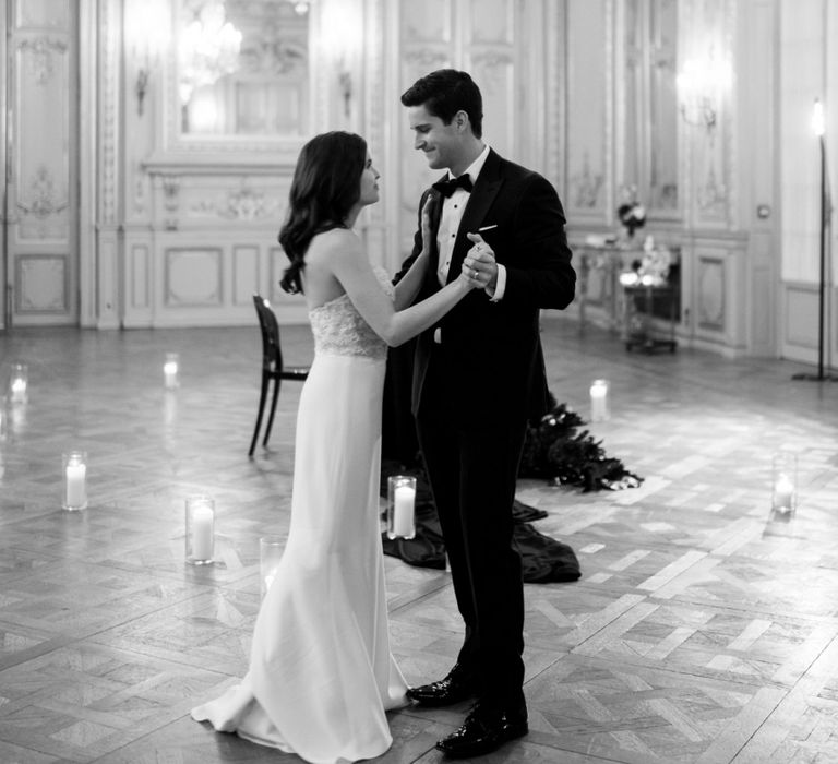 Glamorous Bride and Groom Taking Their First Dance