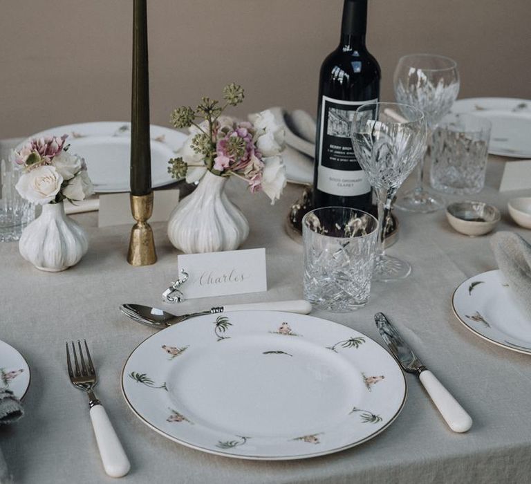 Place setting with patterned fine china tableware