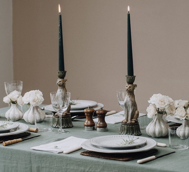 Green and brown tablescape