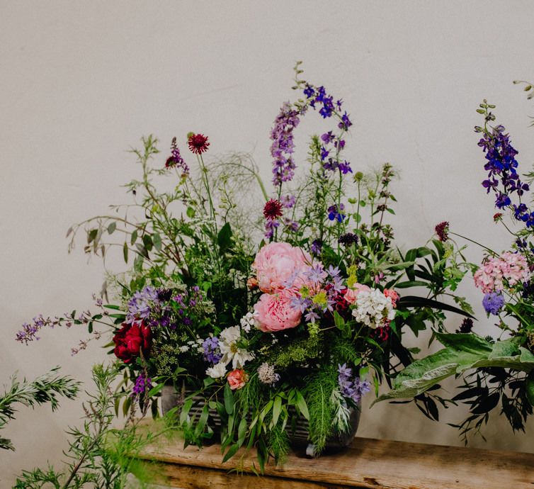 Pink wedding flowers at Norfolk wedding venue