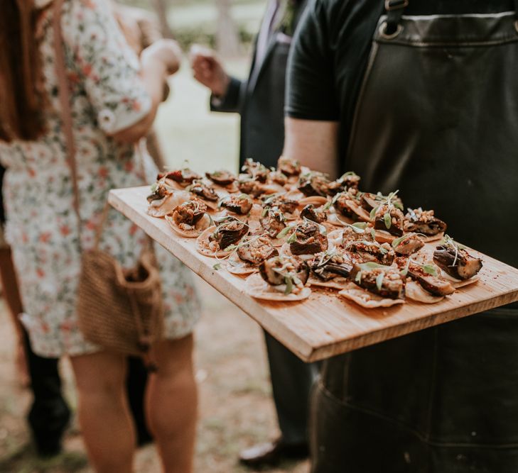 Canapes for guests at rustic wedding