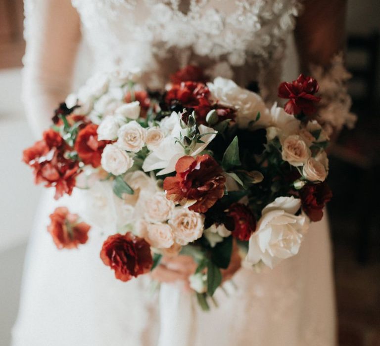 Blush and red wedding bouquet for destination wedding