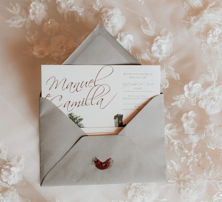 Wedding stationery at destination wedding in Tuscany