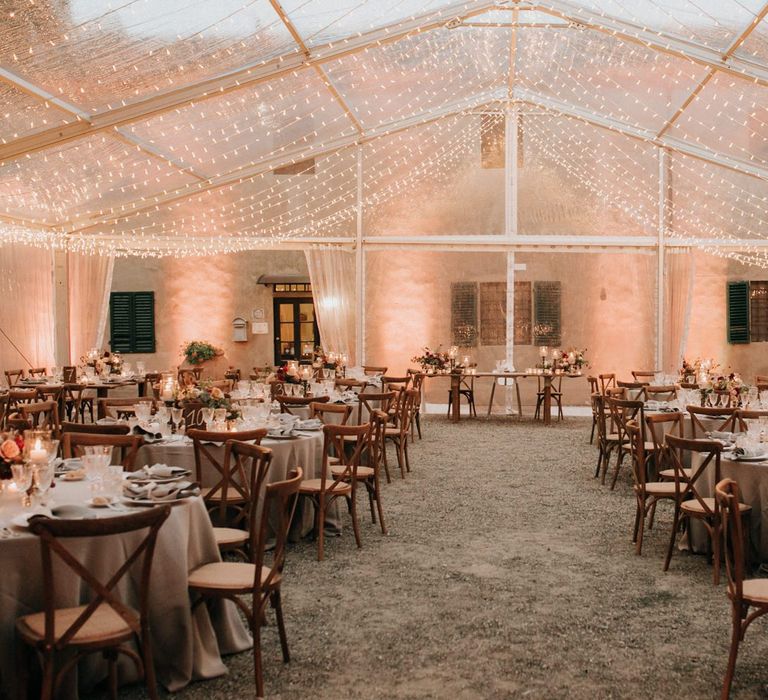 Clear-span marquee decorated by Giulia Alessandri Wedding &amp; Event Planner