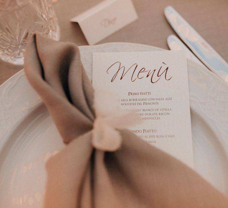 Beautiful place setting at romantic destination wedding