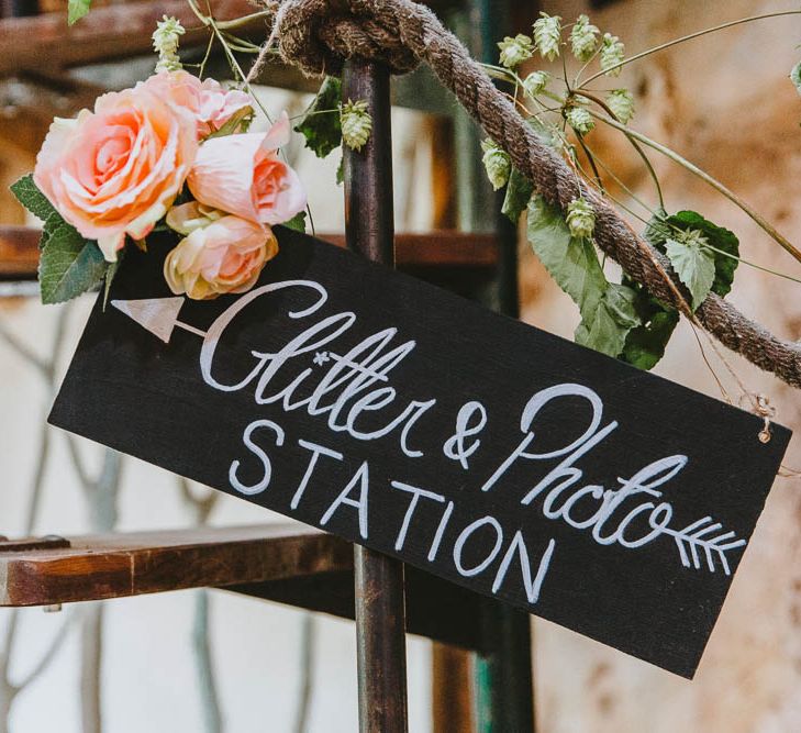 Glitter &amp; Photo Station Chalkboard Wedding Sign