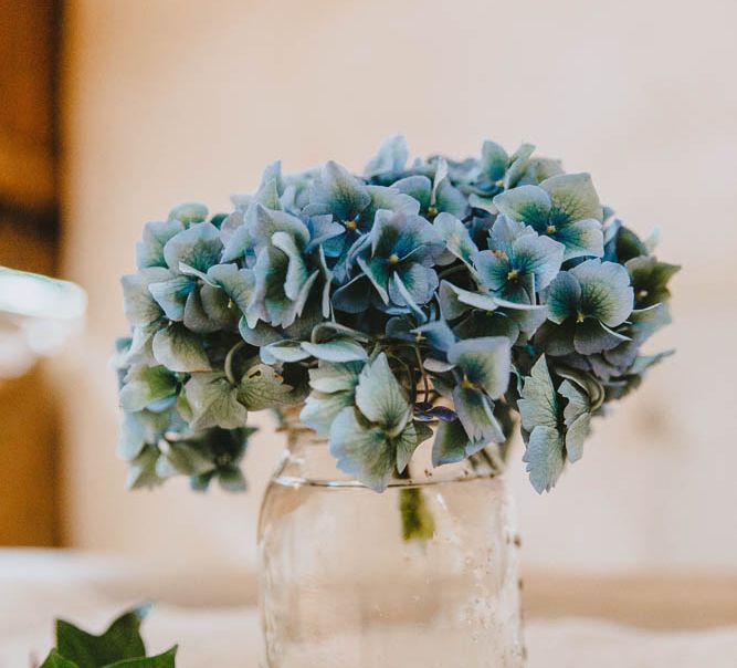 Blue Hydrangea Head in Glass Jar