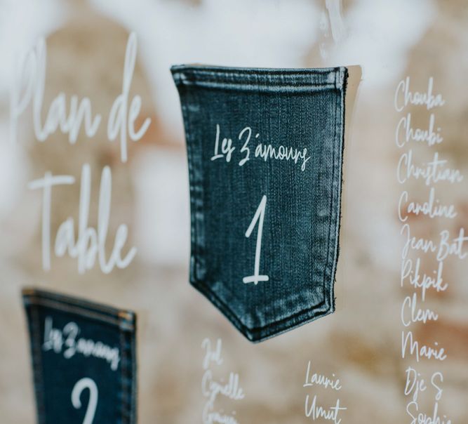 Denim and perspex table plan