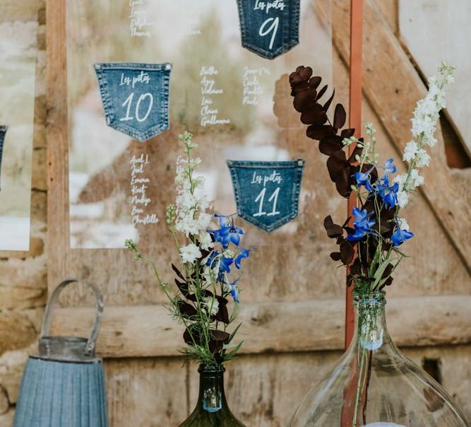 Perspex table plan with denim pocket detail