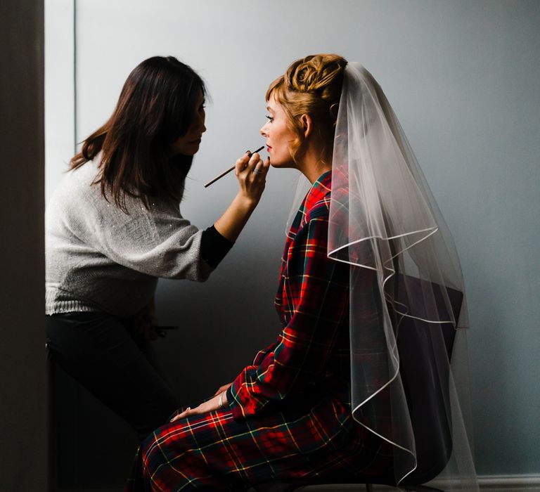 Wedding Morning Bridal Preparations | Wedding Makeup | Candle Lit Christmas Wedding at Gray's Inn London with Christmas Carols &amp; Festive Wreaths | John Barwood Photography