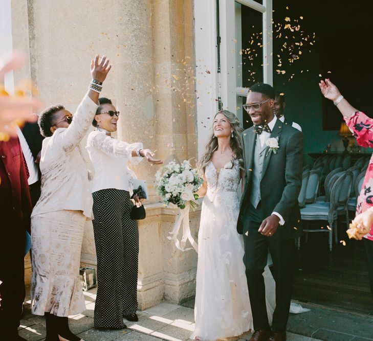 Confetti exit for bride and groom