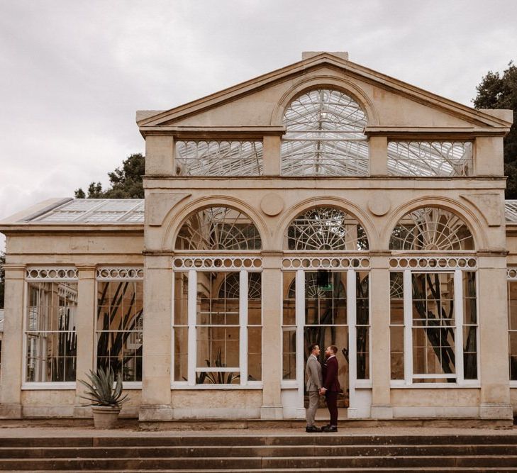 Wedding portrait outside Syon Park conservatory