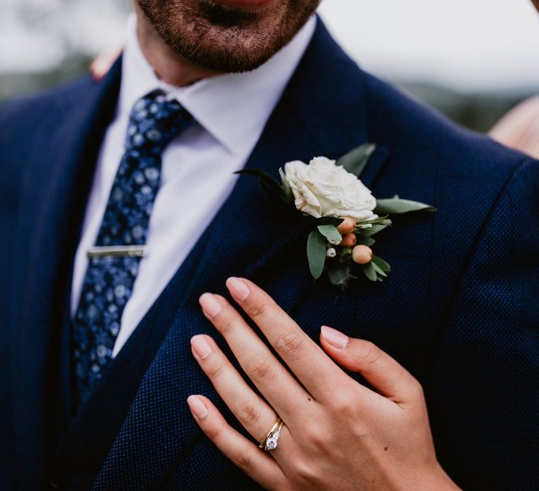 Natural wedding nails and diamond engagement ring