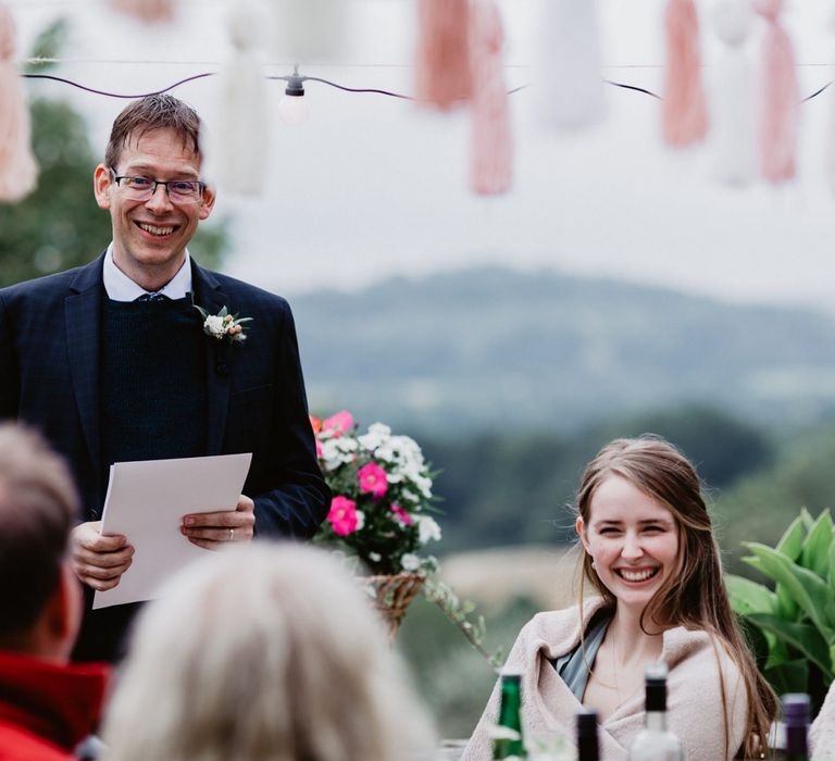 Father of the bride wedding speech at garden party wedding