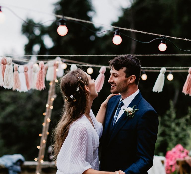 2020 wedding first dance at outdoor garden party reception