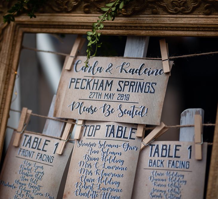 Ornate Frame Seating Chart with Pegged Up Signs