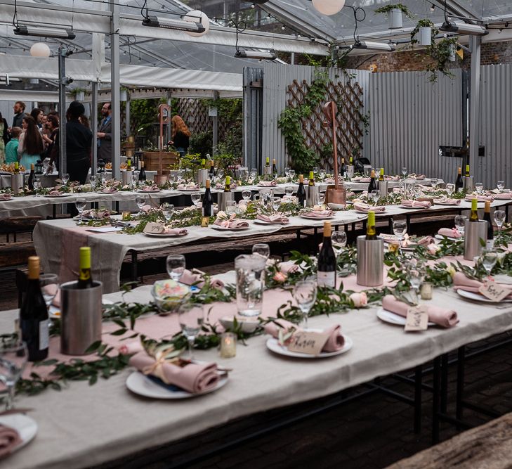 Pink Table Runner and Napkins for a Romantic Reception at Peckham Springs in London