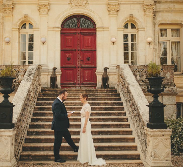 Bride and groom at Chateau de la Valouze wedding